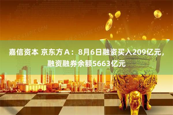 嘉信资本 京东方Ａ：8月6日融资买入209亿元，融资融券余额5663亿元